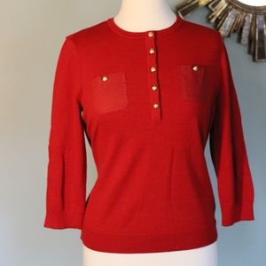 Ralph Lauren red button up sweater with gold